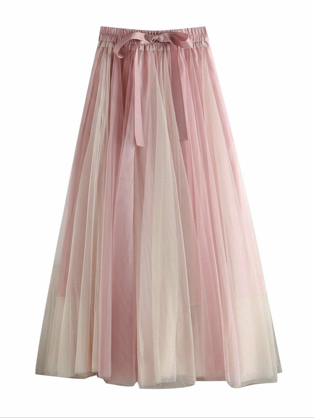 Rebel and Leigh Two-Tone Colorblock Tulle Maxi Skirt - Dusty Pink and Lite Cream